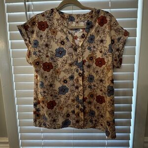 Floral V-Neck Short Sleeve Blouse